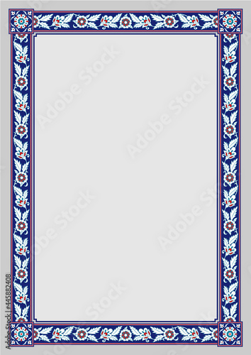 Rectangular framework. Persian floral style. A3, A4 page sizes. 