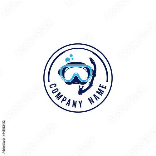 Color diving club emblem or logo isolated on white background. Vector illustration