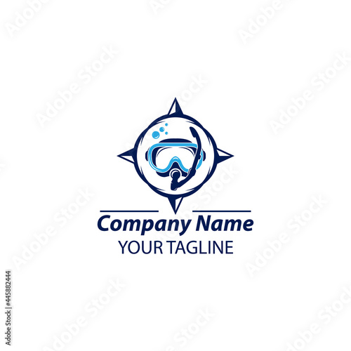 Color diving club emblem or logo isolated on white background. Vector illustration
