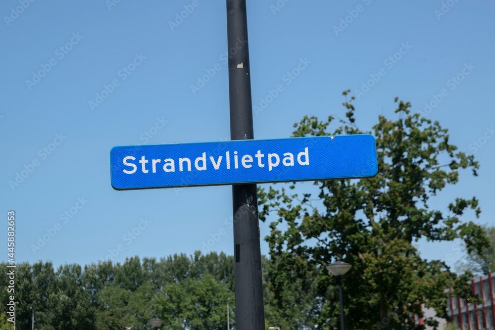 Street Sign Strandvlietpad At Amsterdam The Netherlands 18-7-2021