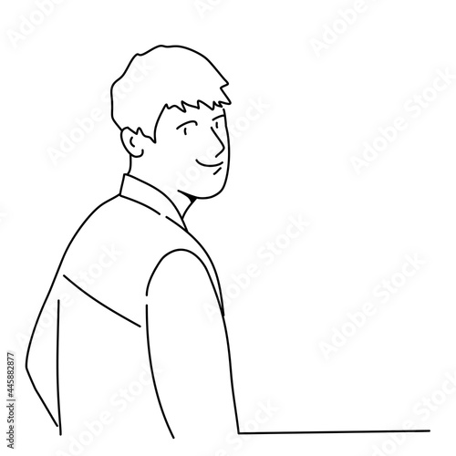 Guy turning around and smiling.