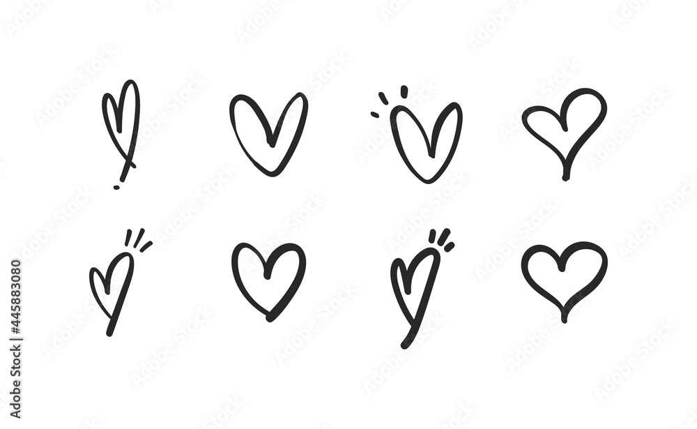 Hand drawn hearts doodle collection. Valentine's day romance illustration set. Hand drawn hearts doodle collection. Valentine's day romance illustration set.