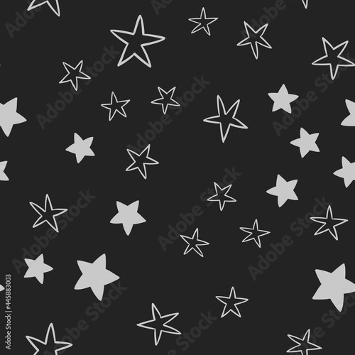Star doodles seamless pattern. Hand drawn stars illustrations  background texture. Monochromatic.
