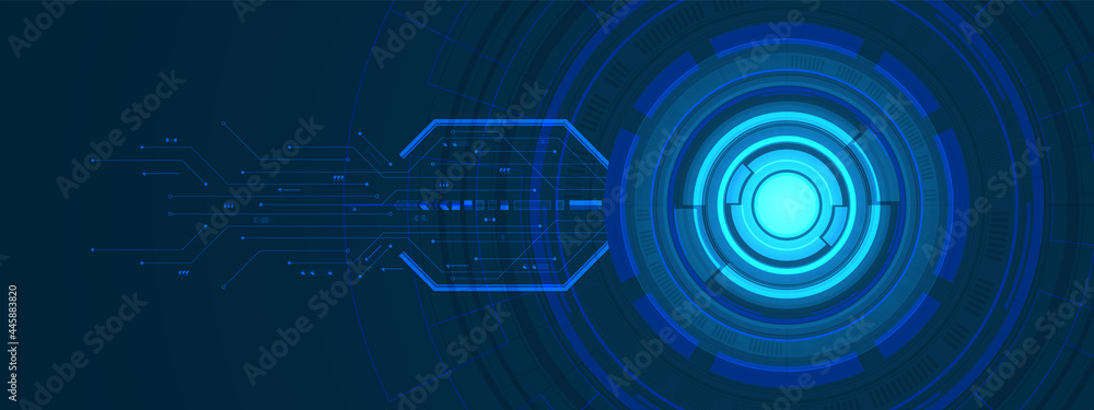 Abstract overlap circle digital background, smart lens technology with light effect and circuit board Abstract overlap circle digital background, smart lens technology with light effect and circuit board