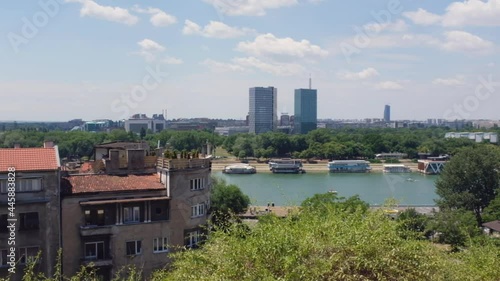 Sava river in Belgrade Serbia hot summer day pan