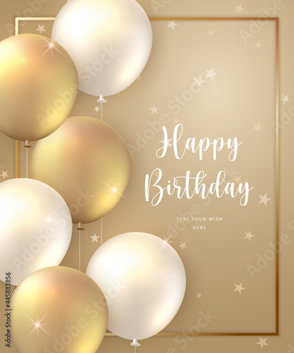 Elegant golden ballon and frame Happy Birthday celebration card banner template background