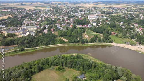 Top view of the city of Drohiczyn on the Bug River.Over the river rises the castle mounain.from the bird's eye view over the city you can see the monastery buildings-Jesuits,Frannciscans,Benedictine  photo