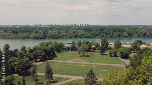 Sava and Danube rivers in Belgrade Serbia hot summer day