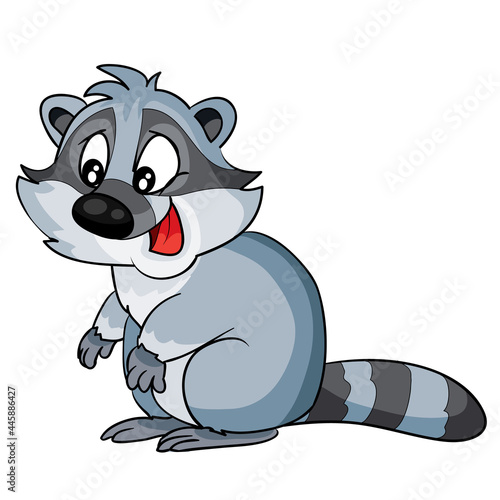 cute gray raccoon character, cartoon illustration, isolated object on white background, vector,