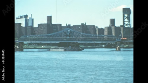 Archival of New York bridges: Willis Avenue Bridge and Third Avenue bridges. Harlem River from East river. Archival of New York City Bronx in 1970s. photo