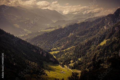 Landscape view of the Swiss Alpes from the Kaiseregg and Luchere Mountains  Shot in Jaun area  Fribourg  Switzerland