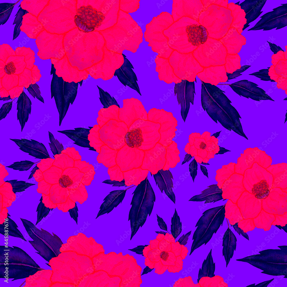 Fototapeta Watercolor seamless pattern with flowers. Vintage floral pattern. Flower seamless pattern. Botanical art. Floral botanical collection. Wedding floral set. Watercolor botanical design.