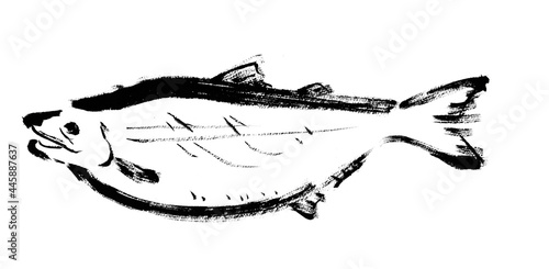 鮭の手描き筆描きイラスト素材