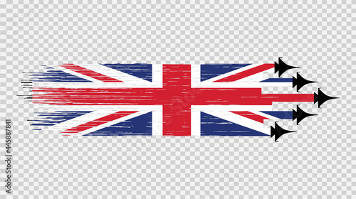 UK flag with military fighter jets isolated  on png or transparent ,Symbols of United Kingdom,Great Britain , template for banner,card,advertising ,promote,commercial, ads, web design,poster, vector