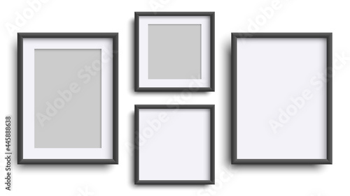 Photo Frames isolated on white, realistic square black frames mockup, vector set