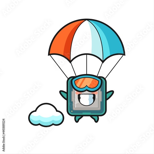 processor mascot cartoon is skydiving with happy gesture
