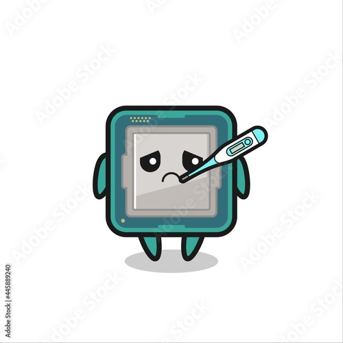 processor mascot character with fever condition