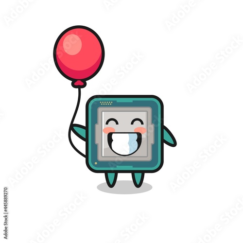processor mascot illustration is playing balloon