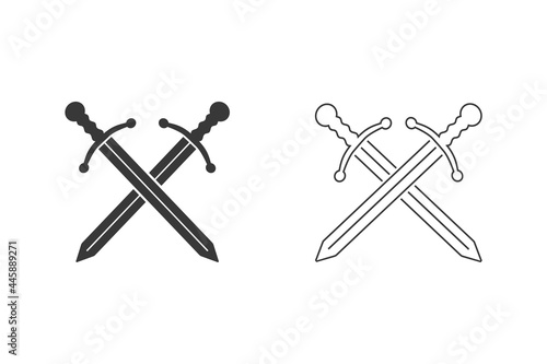 Sword vector icon set on white. Flat vector
