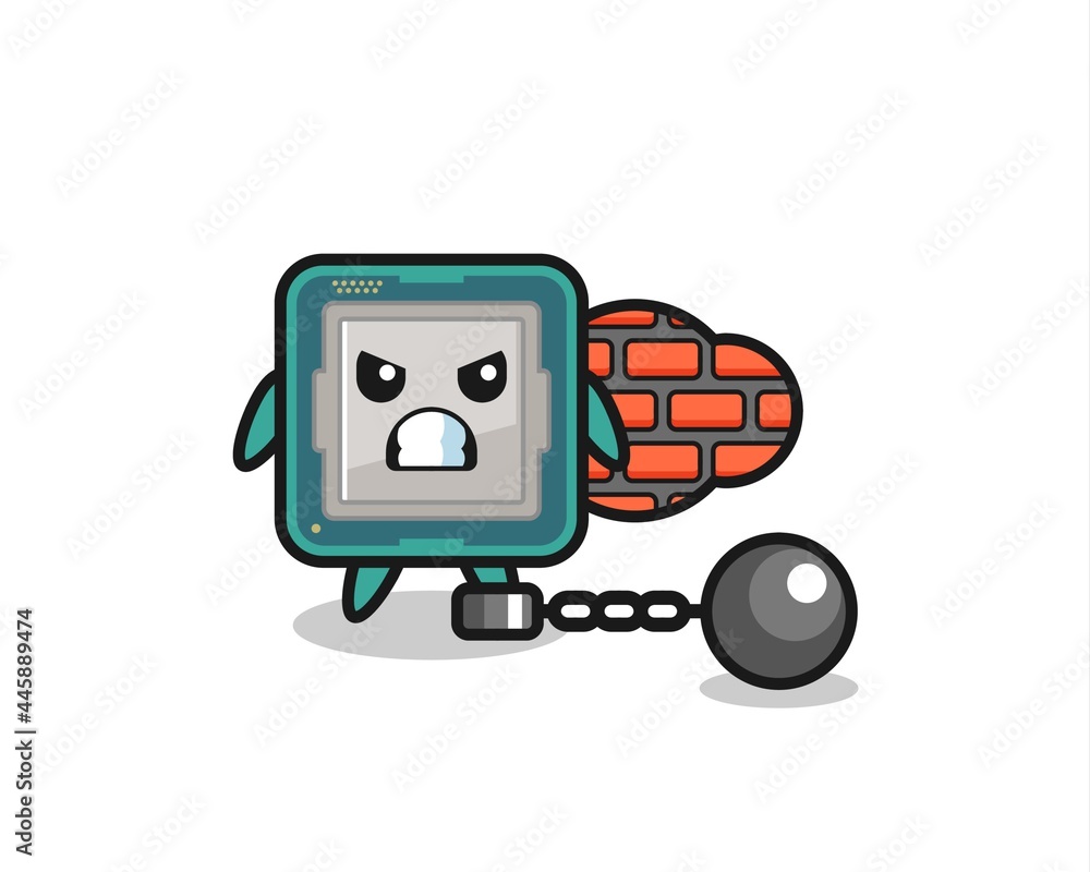 Character mascot of processor as a prisoner Character mascot of processor as a prisoner