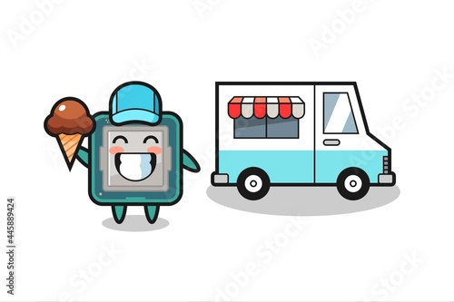 Mascot cartoon of processor with ice cream truck