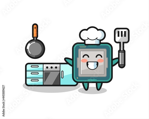 processor character illustration as a chef is cooking
