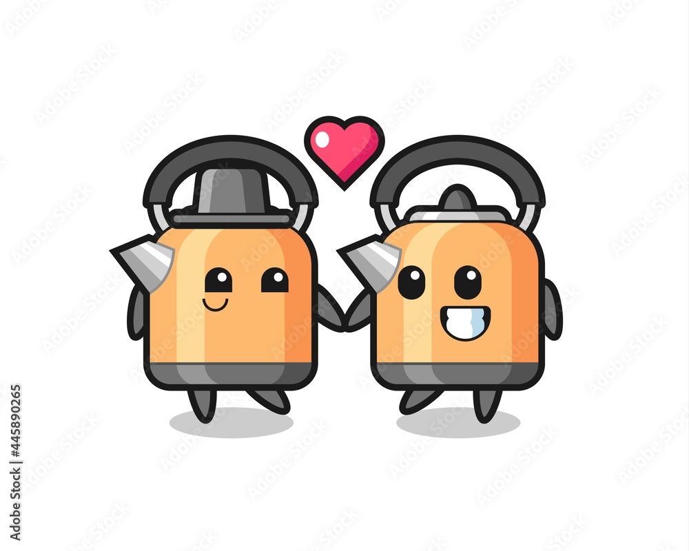 kettle cartoon character couple with fall in love gesture kettle cartoon character couple with fall in love gesture
