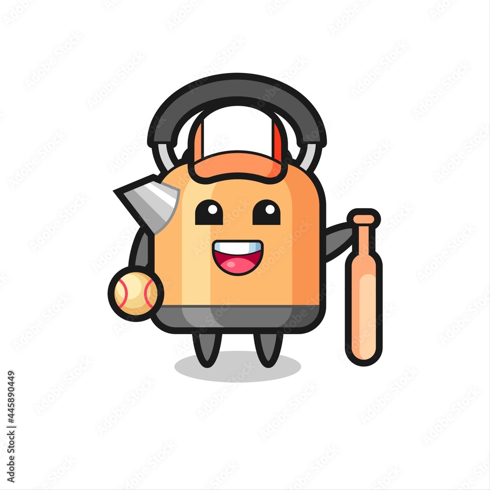 Cartoon character of kettle as a baseball player