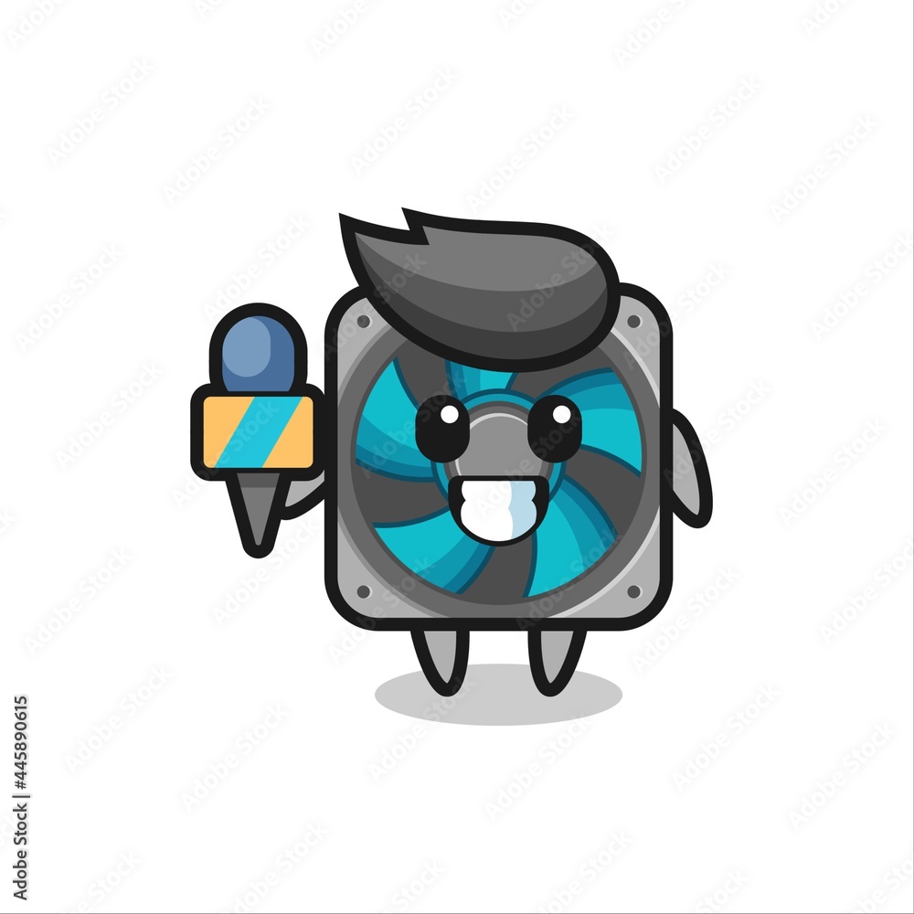 Character mascot of computer fan as a news reporter