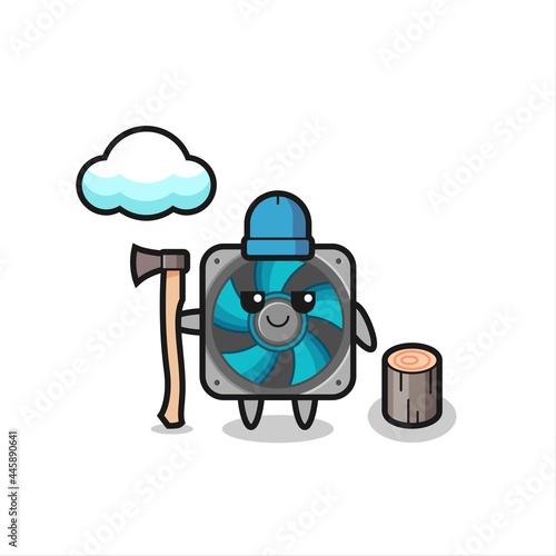 Character cartoon of computer fan as a woodcutter