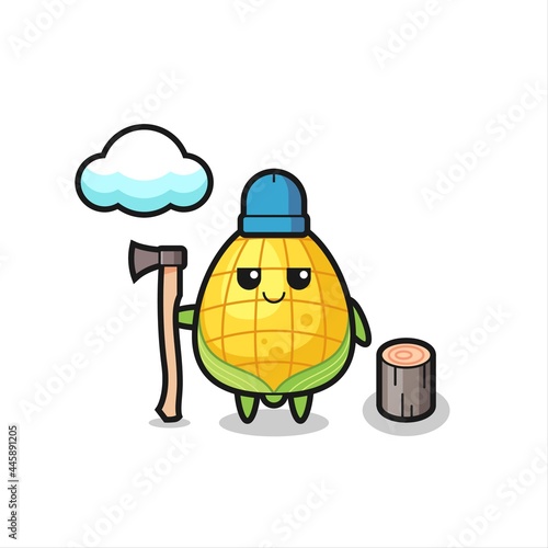 Character cartoon of corn as a woodcutter