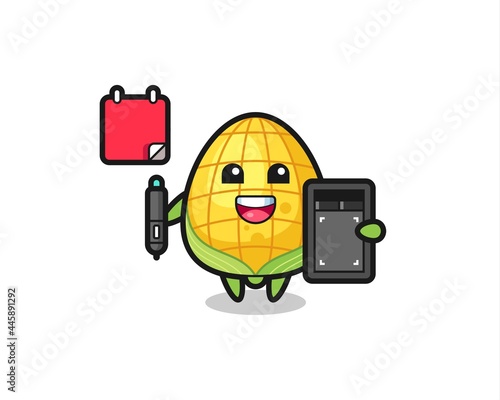 Illustration of corn mascot as a graphic designer