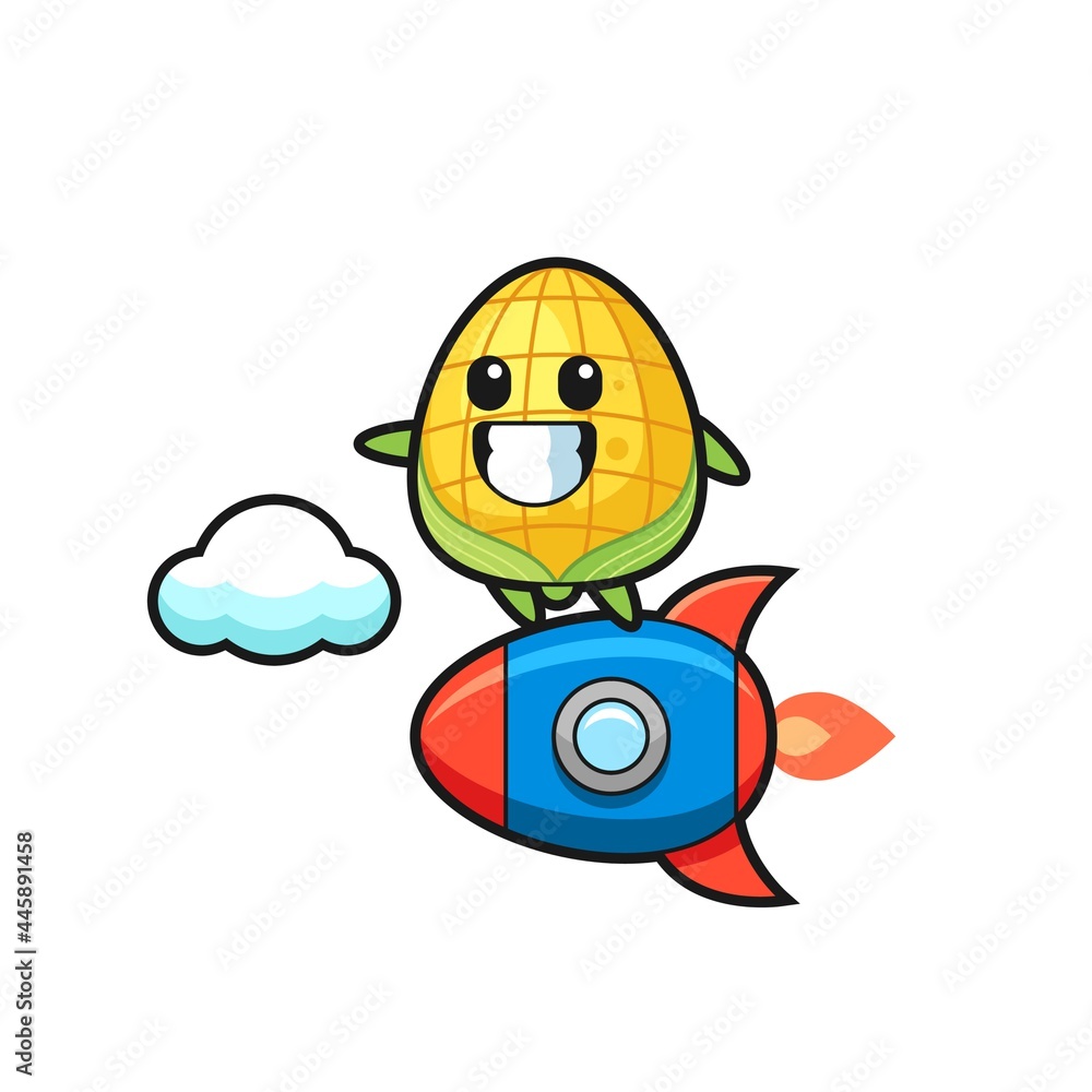 Obraz premium corn mascot character riding a rocket