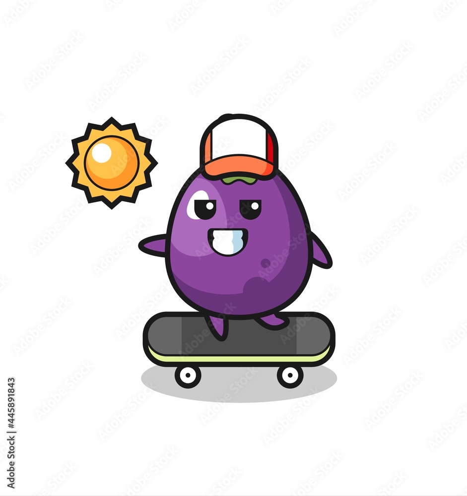 eggplant character illustration ride a skateboard