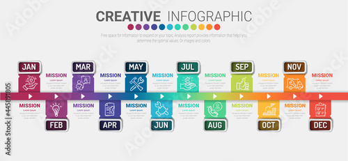 1 year, Timeline infographics design vector and Presentation business can be used for Business concept with 12 options