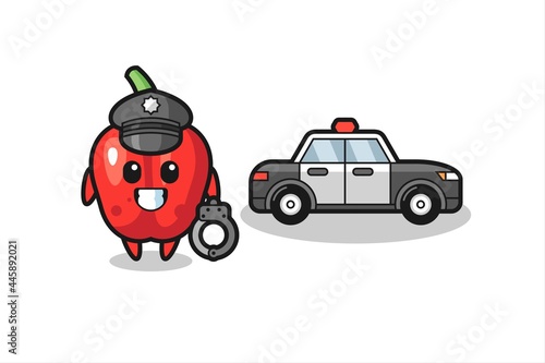 Cartoon mascot of red bell pepper as a police