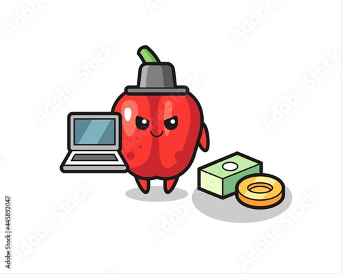 Mascot Illustration of red bell pepper as a hacker