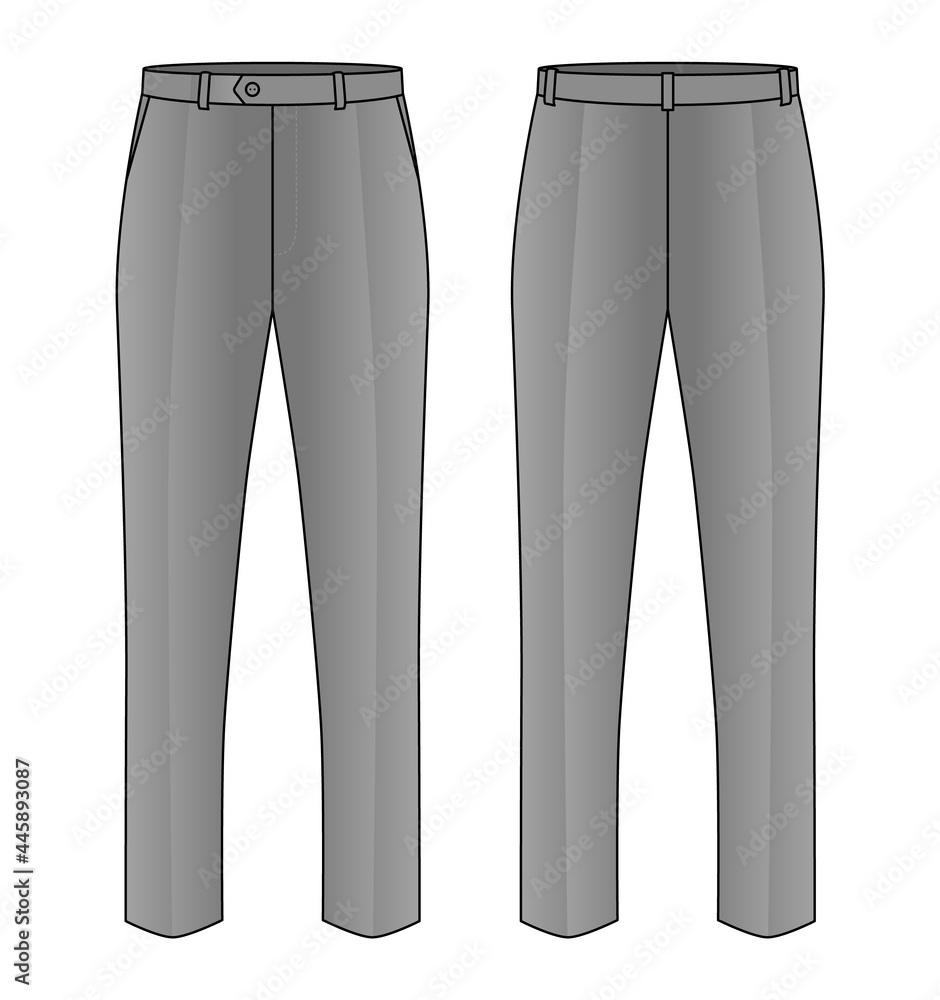 Gray Tracksuit Pants Template Vector on White Background.Front and Back View. Gray Tracksuit Pants Template Vector on White Background.Front and Back View.