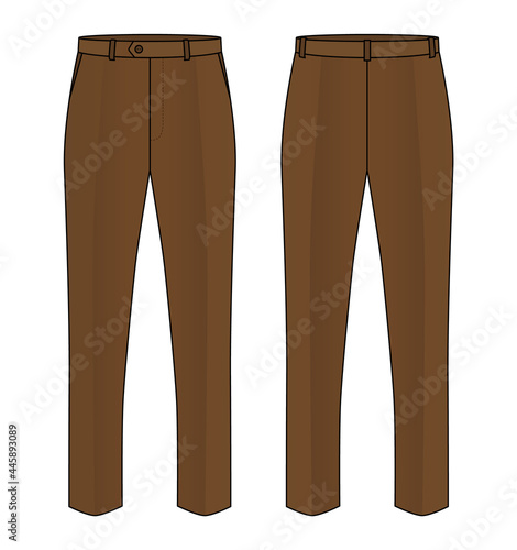 Brown Tracksuit Pants Template on White Background. Front and Back Views, Vector File