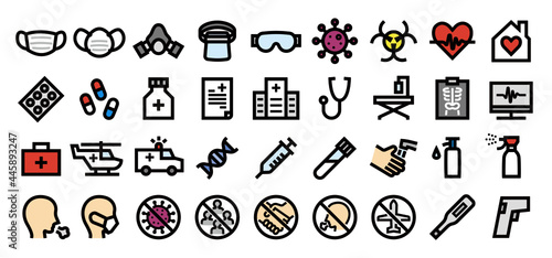 Coronavirus Icon Set (Bold outline Color version)