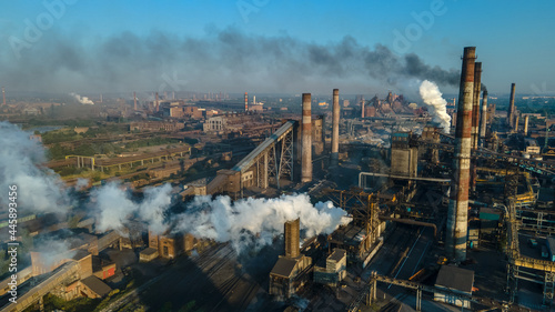 metallurgical plant heavy industry poor ecology top view smoke from chimneys smog © Андрей Трубицын