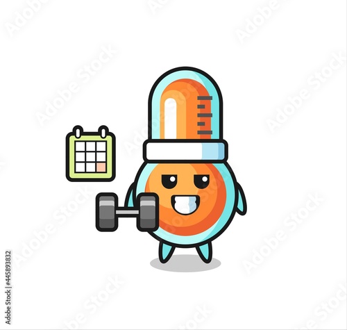 thermometer mascot cartoon doing fitness with dumbbell