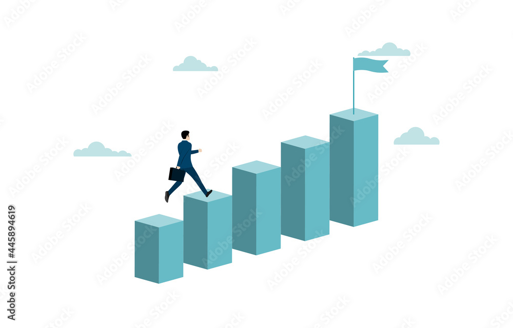 Businessman running to the top of the graph Businessman running to the top of the graph