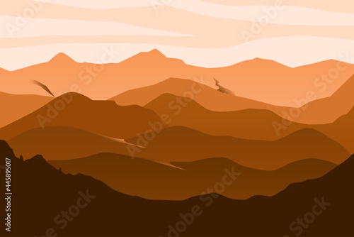 Desert style mountain layers landscape vector. Mountains landscape gradient brown vector.