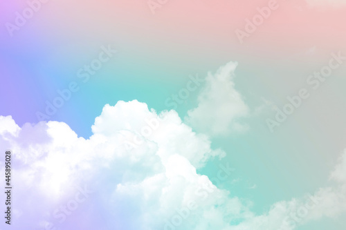 beauty sweet pastel orange green colorful with fluffy clouds on sky. multi color rainbow image. abstract fantasy growing light