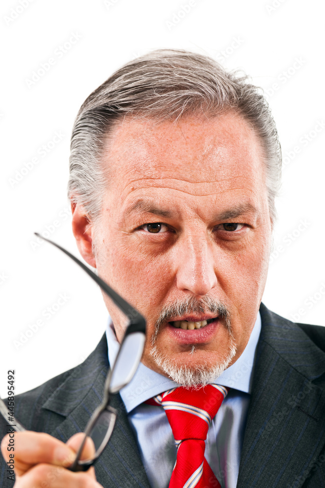 Bbusinessman holding his glasses isolated on white Bbusinessman holding his glasses isolated on white