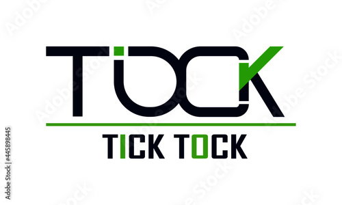 Tick Tock Word logo blue and green concept photo