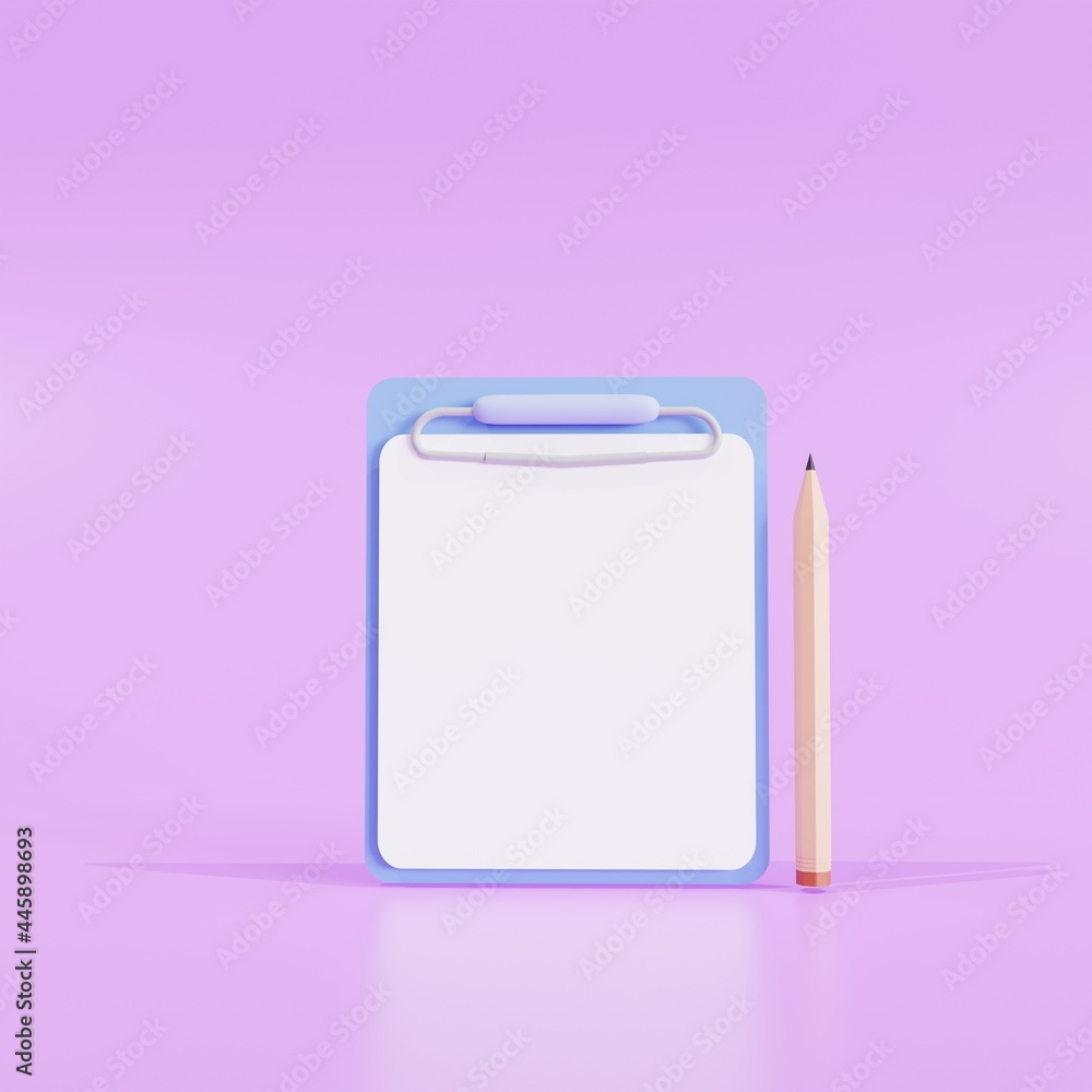 Mockup. Clipboard and pencil with sheets of paper on a nude background. on purple background design. 3d illustration. Mockup. Clipboard and pencil with sheets of paper on a nude background. on purple background design. 3d illustration.