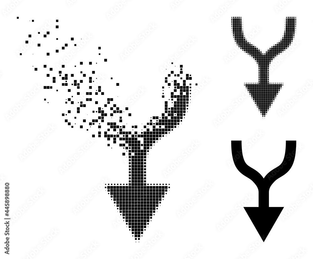 Fragmented dot combine arrow down pictogram with destruction effect ...