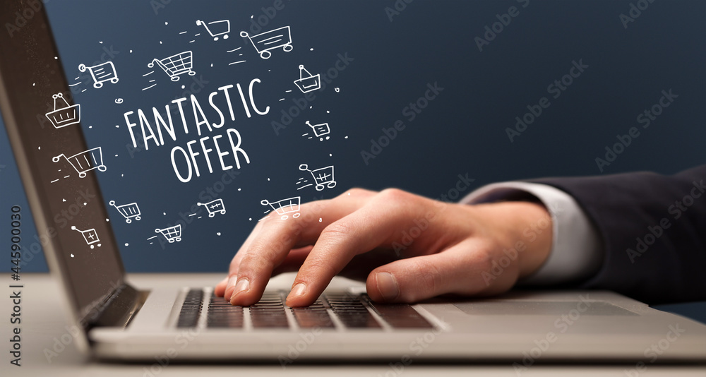 Businessman working on laptop, e-commerce concept Businessman working on laptop, e-commerce concept